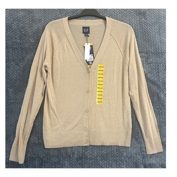 NWT GAP Irish Cream Linen Blend Cardigan Sweater M Minimalist - Picture 1 of 8